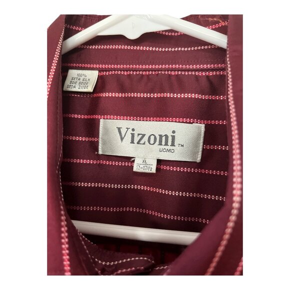 Vizioni Uomo Men’s XL 100% Silk Dress Shirt – Burgundy with Pink Stripe Pattern - Picture 2 of 5